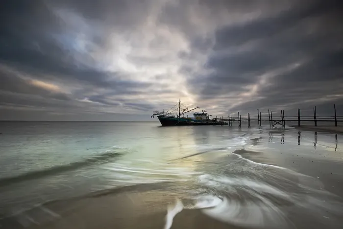 Framed Print : boat dock. Wooden Scaffolding on Texel