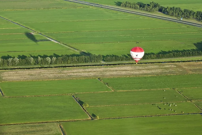 Framed Print : Friesland. Luchtfoto van hete lucht ballon; Aerial photo of hot air balloon
