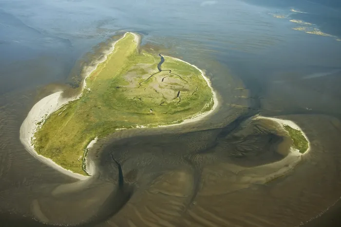 Framed Print : Griend. Luchtfot van het eiland Griend; Aerial photo of Griend