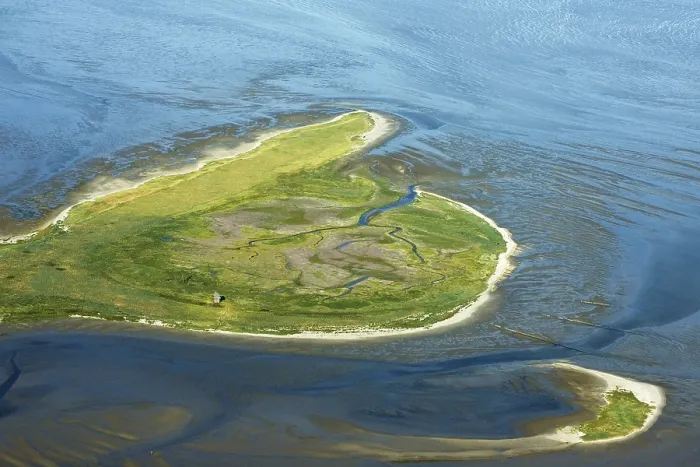 Framed Print : Griend. Luchtfot van het eiland Griend; Aerial photo of Griend