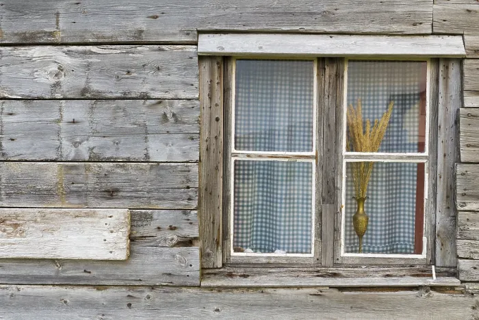 Framed Print : Window, widow of wooden house with curtain