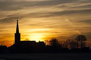Silhouette Prints: Church at Stompwijk in winter